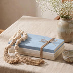 Feifeiya 3 Pieces Faux Decorative Books Set for Home Decor Fake Book for Shelves Coffee Table Stacked Linen Covered Display Notebook with Wood Bead Bookend Gift for Living Room(Gray Blue)