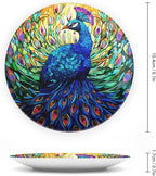 Decorative Plates, Colorful Peacock Stained Glass Design Ceramic Dinner Plate Home Wobble-Plate with Display Stand, Wall Hanging Decor for Kitchen Household 6 Inch, Gifts for Peacocks Lover