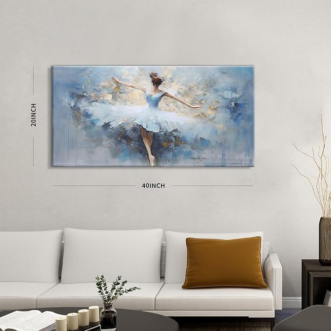 Ballerina Decor for Girls Room - Abstract Dance Decor, Ballerina Wall Art for Bedroom & Living Room - White Ballet Girl Canvas Paintings - Women Artwork Home Decorations - 20x40