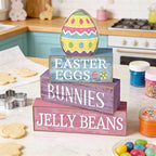 Lineshading 4 Pcs Easter Table Decoration Wooden Pastel Egg - No Assembly Required Reusable Happy Easter Tiered Tray Decor, Perfect for Home Kitchen Shelf Party Farmhouse Centerpieces & Holy Week Gift