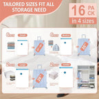 Cozy Essential Travel Vacuum Storage Bags with Rechargeable Cordless Electric Pump, Space Saver Bags for Luggage, Suitcase, Carry-On, for Clothes, Blankets, Comforters, Pillows, 16 Combo