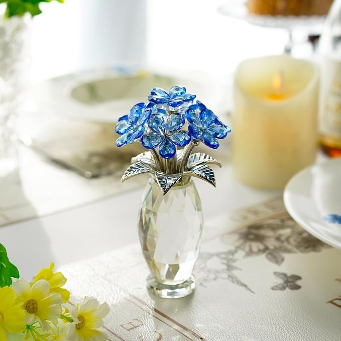 H&D HYALINE & DORA Blue Crystal Forget Me Not Flower Figurine,Flower Gifts for Women,Crystal Glass Flower Collectible Ornaments for Home Decor Table Centerpiece
