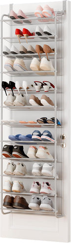 Whitmor 36 Pair Over The Door Shoe Organizer, 12 Tier Hanging Shoe Organizer, Heavy Duty Metal & Mesh Shoe Holder, Hanging Shoe Rack for Closet Organizer & Storage, 69"L x 21.7"W x 7.5"H, Grey
