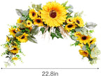 Artificial Sunflower Swag, 22.8inch Decorative Sunflowers Swag Wreath with Greenery Leaves for Mirror Home Wedding Party Door Tabletop Decoration