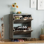 Shoe Cabinet Storage,Modern Freestanding Organizer with 2 Flip Drawers,Narrow Shoe Rack Cabinet for Entryway,Grey