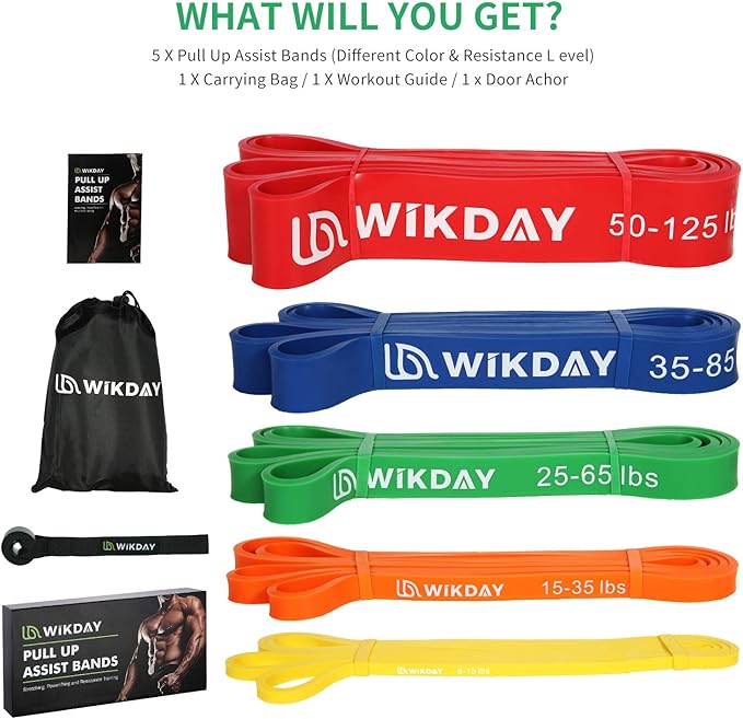 Resistance Bands, Pull Up Bands, Workout Bands for Exercise, Thick Heavy Resistance Band Set with Door Anchor, Elastic Bands for Body Stretching, Training at Home/Gym for Men & Women