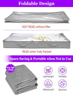 Below 4 Inches High Under Bed Storage, Low Profile Underbed Storage Containers, NO RIGID STRUCTURE, Foldable & Thin Storage Bags, Clothes Organizer w/Clear Lid & Zipper, 2-Pack, 20x40x3.7 Inches, Gray