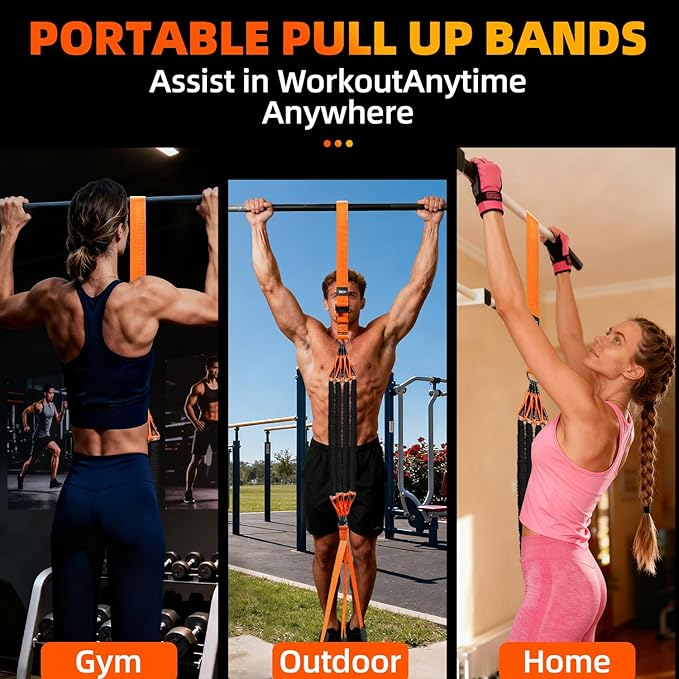 Pull Up Assistance Bands - Adjustable Heavy Duty Resistance Band for Pull Up Bar with 4 Assist Bands, Dual Footrests, Resistance Bands for Ｗorking Out, Strength Training, Home Gym