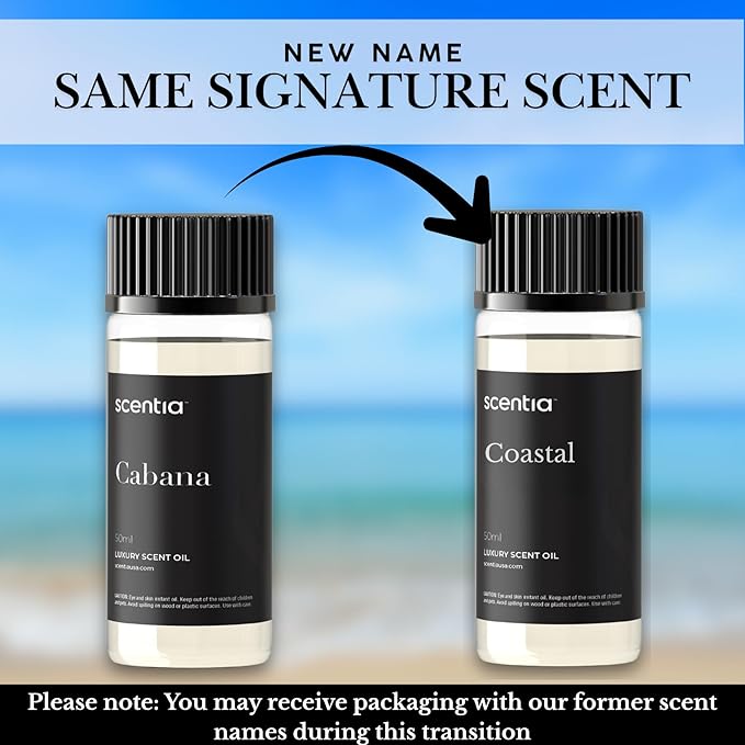 Scentia Hotel Diffuser Oil Inspired by 5-Star Hotel Scent - 50 mL 1.69 fl oz - Essential Oil Blend Botanical Jasmine, Bergamot & Fresh Marine Notes Aromatherapy Diffusers - Coastal