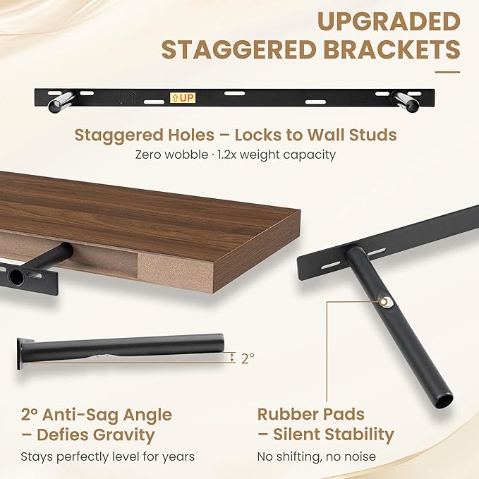 FLYJOE 36 Inch Long Floating Shelves for Wall Set of 2, 12" D Wood Grain Bathroom Shelves with Invisible Brackets, Easy Install Engineered Wood Storage Shelves for Kitchen, Living Room, Bedroom