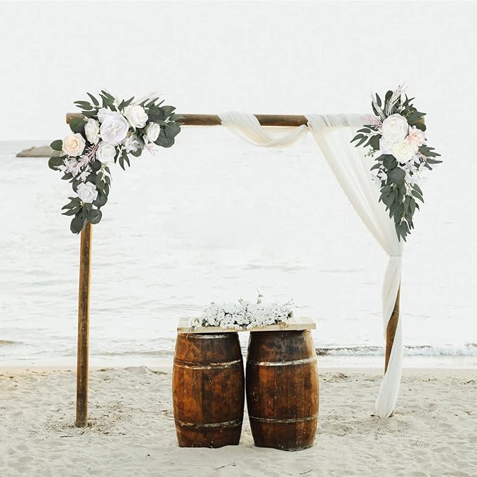 CDQL 2Pcs Wedding Welcome Sign Floral Decoration, Artificial Flower Swag for Wedding Ceremony and Reception Arrangement (Dark Red)