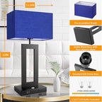 3 Color Temperatures Table Lamps for Bedrooms Set of 2, 22’’ Touch Control Bedside Nightstand Lamps with 2 USB Ports & AC Outlet, Stepless Dimmable Lamps with Blue Shade, Modern Decor for Living Room