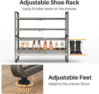 SNTD Shoe Rack - Expandable Shoe Organizer for Closet, Adjustable Metal Shoe Shelf Storage, Stackable Long Shoe Stand Holder for Garage, Entryway, Door Entrance (Grey, 4-Tier)