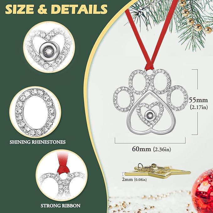 Set of 3 Christmas Hanging Ornaments - Silver Pawprint Christmas Ornaments Tree Decor for Xmas Tree Gift Decorative Hanging Ornaments Hanging Pendants (3, Silver Pawprint)