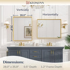 Keonjinn Gold Bathroom Vanity Mirror 28” x 36” Rectangular Wall Mirror Brushed Metal Frame Rectangle Bathroom Mirror for Over Sink Modern Farmhouse Square Corner Framed Mirror(Horizontal/Vertical)