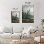 SIGNINART Large Green Forest Framed Canvas Wall Art Set, Misty Mountain Lake Wall Decor, Modern Foggy Wood Landscape Artwork, Nature Oil Painting Art Print for Living Room, Bedroom, Office 24"x36"x3