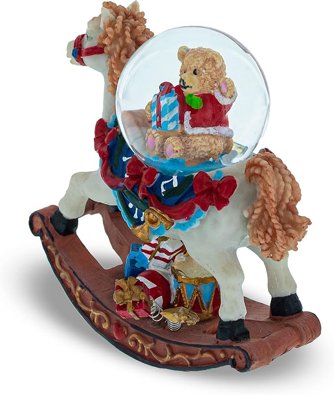 Teddy Bears' Rocking Horse Christmas Water Snow Globe
