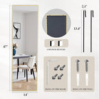 DUMOS 47x14 Inch Full Length Mirror Over the Door, Wall Mounted Full Body Mirror, Door Hanging Metal Aluminum Alloy Frame Dressing Mirrors for Bedroom, Living Room, Entryway, Gold