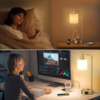 Innqoo Industrial Table Lamps for Bedroom Set of 2 - Fully Dimmable Bedside Lamps with USB Ports and Outlet, Gold Nightstand Lamps with Opal Glass Shade for Living Room, Desk Lamps for Office Reading