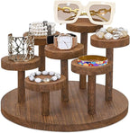 Ikee Design 7-Tier Wooden Display Riser for Jewelry, Accessories, and Collectibles items Wooden Jewelry and Figurine Display Risers, Multilevel Stand for Action Figures and Home Decor, Brown Color