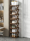 The 9-Tier No-Assembly Bamboo Rack, New Upgrade 9 Tier Bamboo Shoe Rack, Space-Saving Tall Narrow Accordion Shoe Rack for Entryway Closet Dorm (Brown-8)