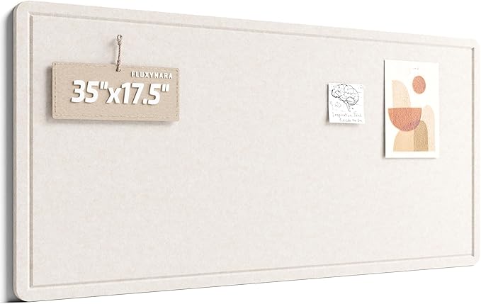 Fluxynara Bulletin Board, 35" x 17.5" Cork Board Alternative with 12 Safe Removable Adhesive Tabs, Foldable Felt Pin Board for Home Office, Classroom, Bedroom,Entryway for Walls—Oatmeal