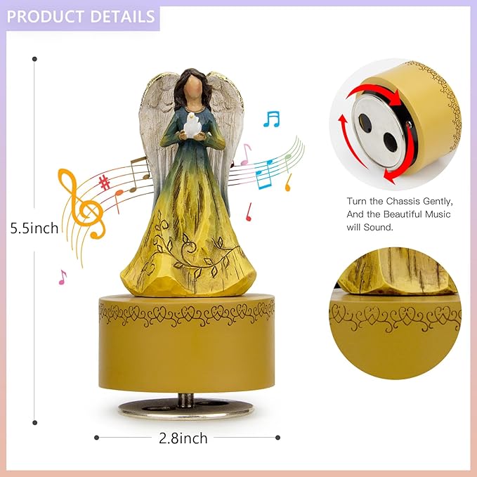 Music Box, Guardian Angel Musical Box Figurine Holding Heart, Sculpted Hand-Painted Music Boxes Figures Wind Up Angel Musical Boxes for Women Girls in Christmas Birthday Anniversary