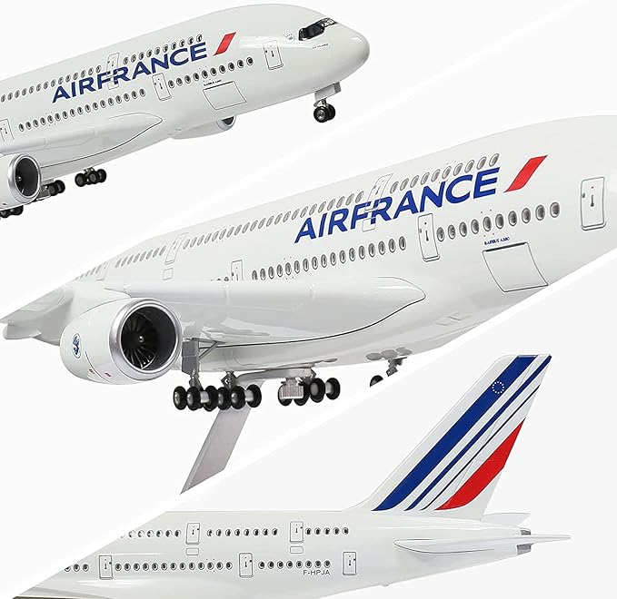 1:160 Scale 17.7-inch Airbus A380 Air France Die-Cast Resin Aircraft Model with Display Stand, Detachable, for Collection or Gift Giving, no Light (White)