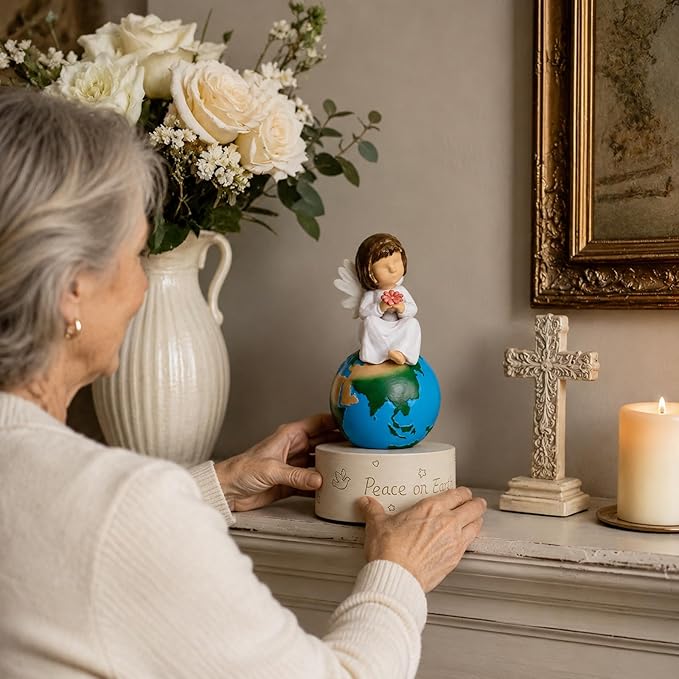 Angel of Peace Figurine Music Box,Handcrafted Resin Angel Statue with Dove & Flowers,Plays Amazing Grace Tune,Christian Religious Gift for Home Décor,Sympathy,Christmas & Memorial,for Women,Girls