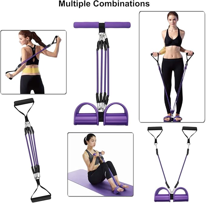 Pedal Resistance Band, 4-Tube Elastic Pull Rope, Sit-up Equipment, Yoga Strap Bodybuilding Expander, Exercise Bands, Fitness Equipment for Abdomen, Waist, Arm, Leg Stretching Slimming Training