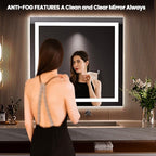 LOAAO 36"x34" LED Bathroom Mirror with Lights, Anti-Fog, Dimmable, Backlit + Front Lit, Lighted Bathroom Vanity Mirror for Wall, Memory Function
