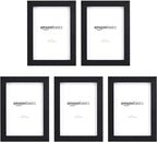 Amazon Basics Rectangular Photo Picture Frame, 5" x 7", Pack of 5, 8.31 x 6.30 inches, Black