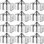 12 Pack Extra Heavy Duty Large Moving Bags with Strong Zipper & Comfortable Handles, Sturdy & Durable Clothes Storage Bags Totes Bins, Packing Moving Boxes for College Supplies, White
