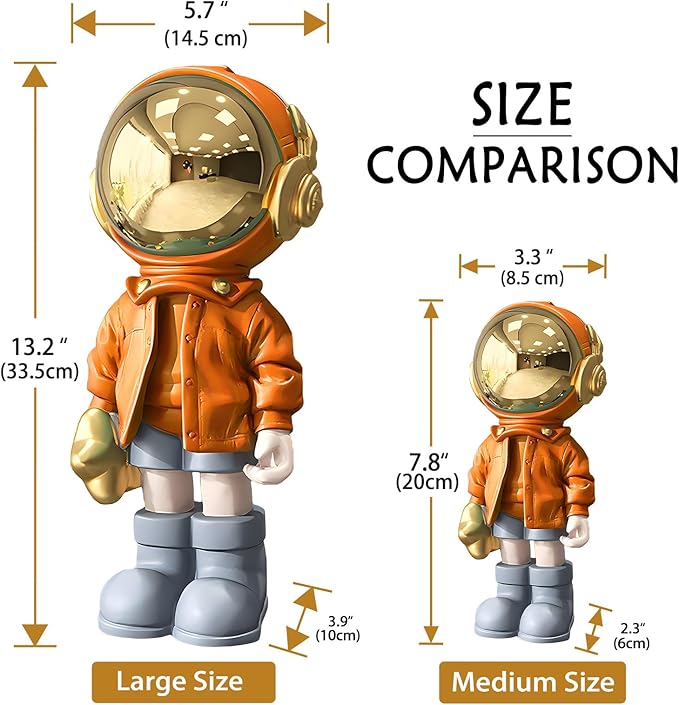 Dosker Small Astronaut Statues Mini Spaceman Sculpture Polyresin Arts Gifts Orange Figurine Ornament Room Decor for Men,Home and Desktop Accessories Tabletop Decoration, Living Room, Office, Bookshelf