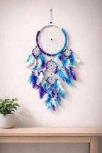 OMA Large Dream Catcher Wall Decor – Tie Dye Dream Catcher with Turquoise, Purple & White Feathers for Bedroom, Living Room, Dorms & Gift, Size - 9” x 30”