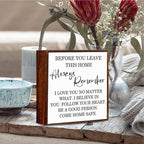 Inspirational Home Decor Signs Quote Wood Box Sign, Before You Leave This Home Wood Box Sign Square Desk Decor，Rustic Farmhouse Home Sign for Shelf Decor 5 x 5 Inches.（white）