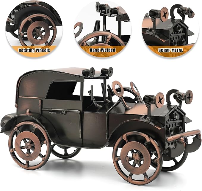 Classic Car Gifts for Men & Women - Antique Collectible Car for Adults, Scrap Metal Vintage Car Decor for Man Cave, Garage, Office, Home, Ideal Gifts for Car Lovers