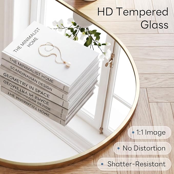 Sweetcrispy 24" x 36" Gold Bathroom Mirror for Wall, Oval Wall Mirrors with Metal Frame, Tempered Glass, Modern Vanity Mirror for Over Sink, Living Room, Bedroom, Entryway, Horizontal or Vertical