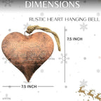 Rustic Heart Hanging Bell Vintage Metal Ornament. Farmhouse Wall & Door Hanging Decoration for Christmas, Weddings & Home Décor