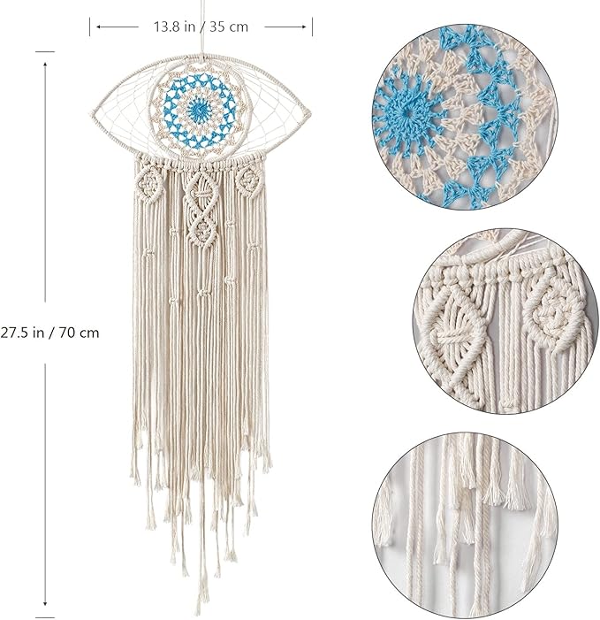 LOMOHOO Large Boho Dream Catchers Evil Eye Macrame Wall Hanging Woven Dream Catcher for Bedroom Home Dorm Room Ornament(Beige)