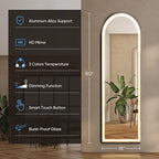 DUMOS Arched LED Mirror Full Length with Stand, 16"x60" Full Body Wall Mirror with LED Lights 3 Color Lighting, Hanging or Leaning, Floor Standing, Modern Simple Home Wall Decor