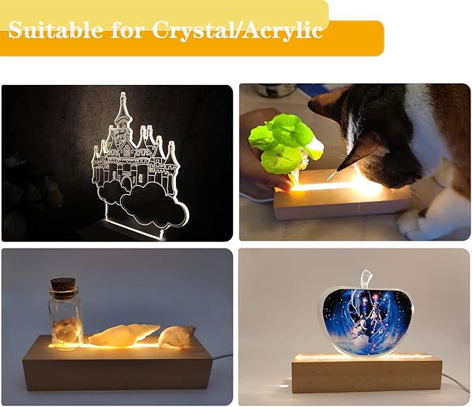 6 inch Rectangle Display Pedestal, Warm Color Rectangle Led Lights Display Base, Crystal Wooden Lighted Base Stand for Acrylic, Crystal, Night Light, Glass Resin Art