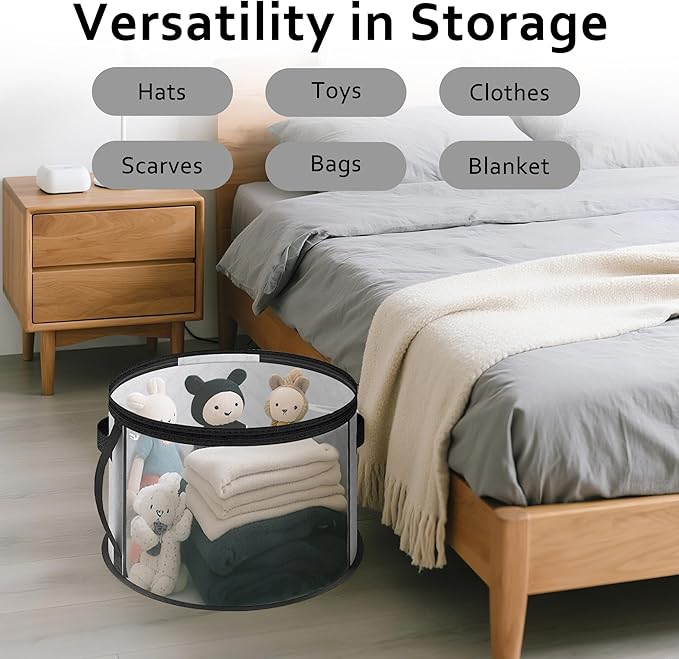 Clear Hat Storage Bag with Carrying Handles - 16.5" Large Closet Organizer for Baseball Caps, Cowboy Fedoras or Sun Hats (Black)