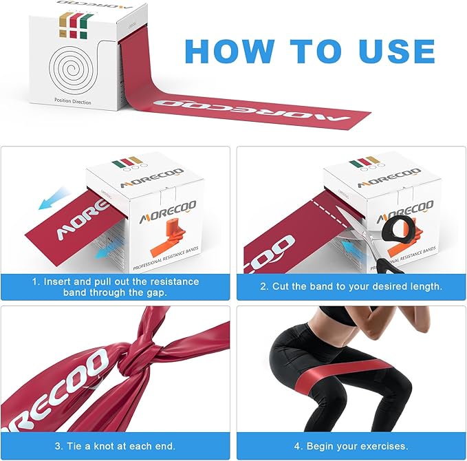 MORECOO Resistance Bands 25 Yard Roll, Level 1, 2, 3 Professional Latex Physical Therapy Band, Exercise Bands for Working Out, Pilates, Upper & Lower Body Exercises & Rehab