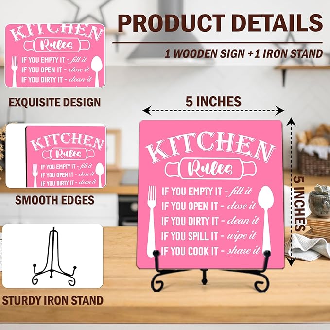 DETIHO Rustic Kitchen Decorations Above Cabinets, Pink Kitchen Counter Decor, Farmhouse Wooden Signs and Plaques for Home Dining Room Tabletop - G08