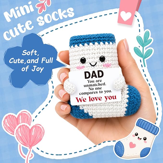 Belatelove Funny Fathers Day Dad Gift from Daughter Son, Handmade Crochet Sock Doll Father's Day Birthday Gift for Dad, Cute Small Gifts for Dads Papa New Bonus Stepdad Desk Decor