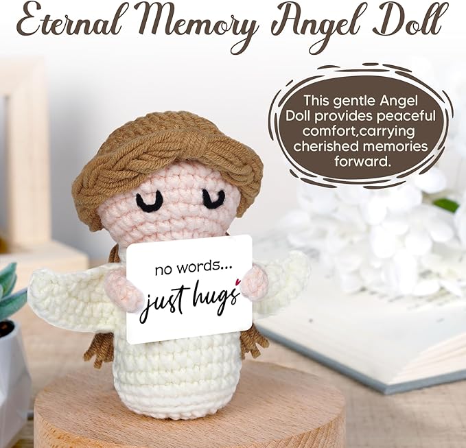 Sympathy Gifts for Loss of Loved One - No Words Just Hugs - Handmade Crochet Angel Doll, Bereavement Condolences Memorial Gift, Get Well Soon, Miscarriage, Comfort Gifts for Women