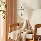 BONITTER Golden St Benedict Crucifix Metal Wall Art, 7.8x4.1 Inch Cross, Blue/White/Black/Red Wall Decor, Saint Benedic Cross for Home Decoration, Catholic Gift (Black)