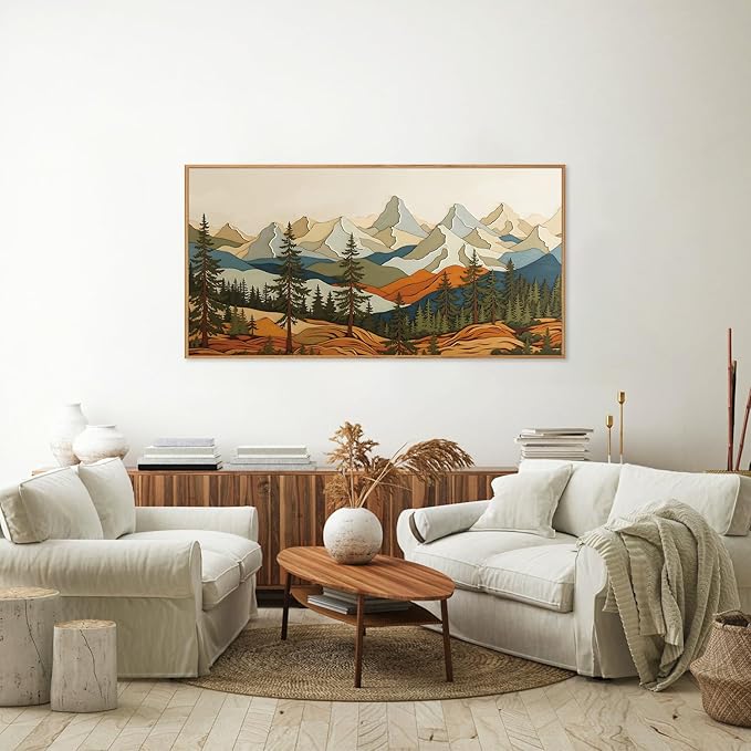 SIGNINART Vintage Mountains Framed Canvas Wall Art, Wooden Forest Wall Decor, Green Wood Pine Trees Wilderness Artwork, Natural Ridge Landscape Art Paintings for Living Room Bedroom Office 20"x40"