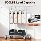 Heavy Duty Clothes Rack - Load 500 LBS, Rolling Clothing Rack for Hanging Clothes with Lockable Wheels & Shelves, Extendable Garment Rack for Bedroom, Laundry, Living Room, Silver